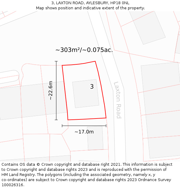 3, LAXTON ROAD, AYLESBURY, HP18 0NL: Plot and title map