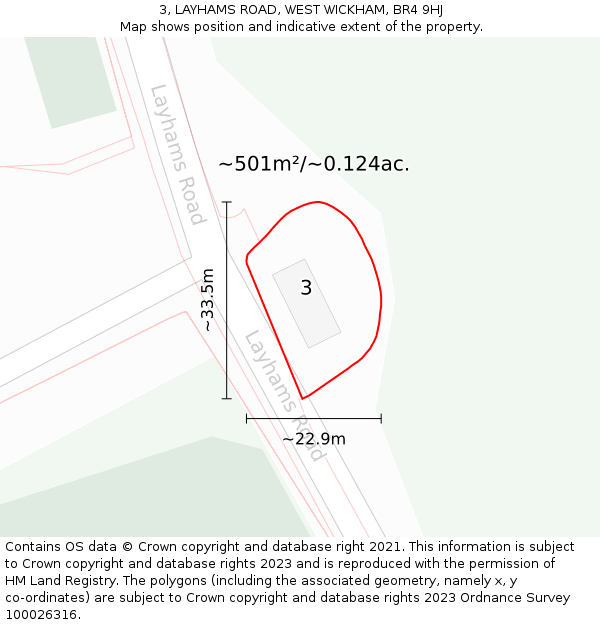 3, LAYHAMS ROAD, WEST WICKHAM, BR4 9HJ: Plot and title map