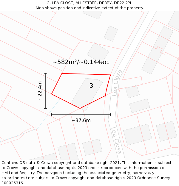3, LEA CLOSE, ALLESTREE, DERBY, DE22 2PL: Plot and title map