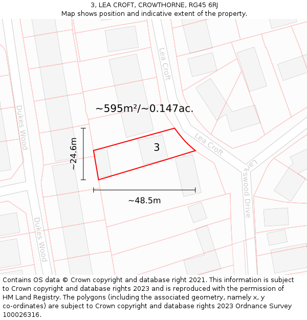 3, LEA CROFT, CROWTHORNE, RG45 6RJ: Plot and title map