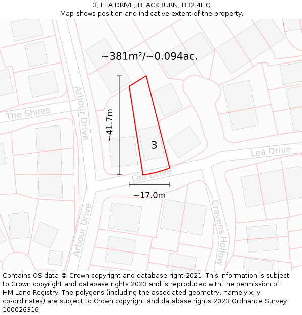 3, LEA DRIVE, BLACKBURN, BB2 4HQ: Plot and title map