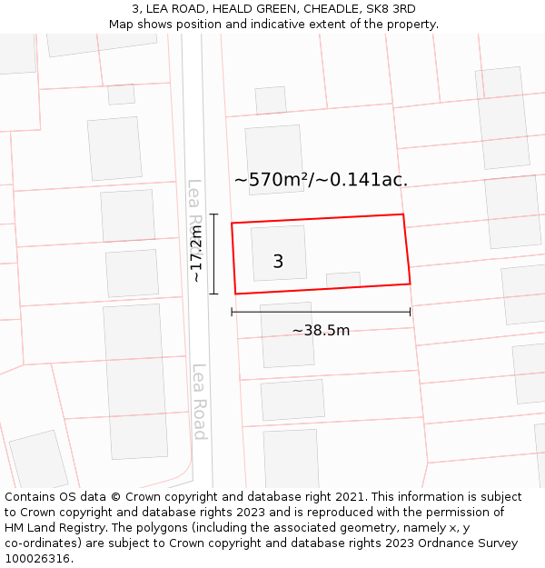 3, LEA ROAD, HEALD GREEN, CHEADLE, SK8 3RD: Plot and title map