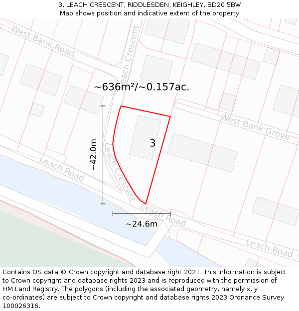 3, LEACH CRESCENT, RIDDLESDEN, KEIGHLEY, BD20 5BW: Plot and title map
