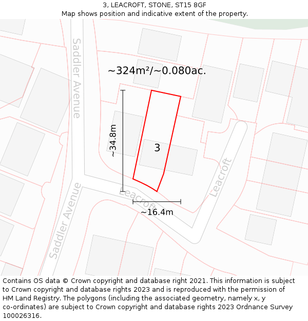 3, LEACROFT, STONE, ST15 8GF: Plot and title map