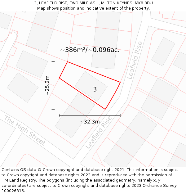 3, LEAFIELD RISE, TWO MILE ASH, MILTON KEYNES, MK8 8BU: Plot and title map