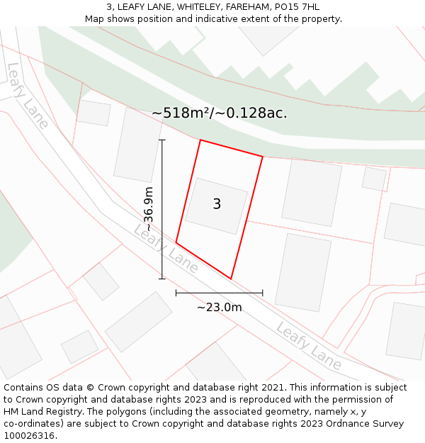 3, LEAFY LANE, WHITELEY, FAREHAM, PO15 7HL: Plot and title map