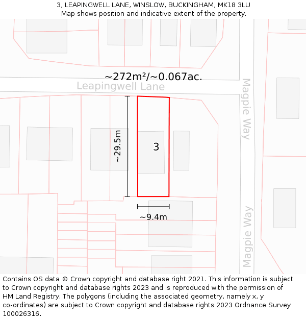 3, LEAPINGWELL LANE, WINSLOW, BUCKINGHAM, MK18 3LU: Plot and title map