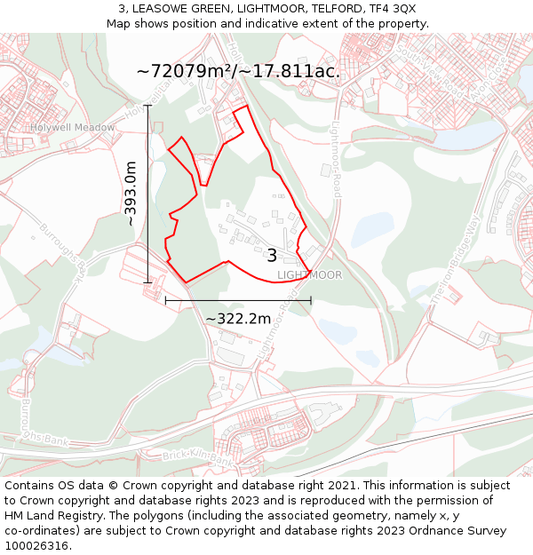 3, LEASOWE GREEN, LIGHTMOOR, TELFORD, TF4 3QX: Plot and title map