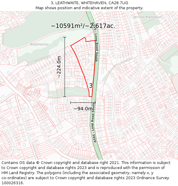 3, LEATHWAITE, WHITEHAVEN, CA28 7UG: Plot and title map