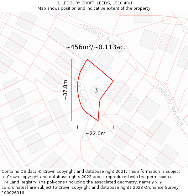3, LEDBURY CROFT, LEEDS, LS10 4RU: Plot and title map
