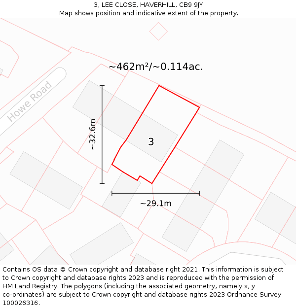 3, LEE CLOSE, HAVERHILL, CB9 9JY: Plot and title map