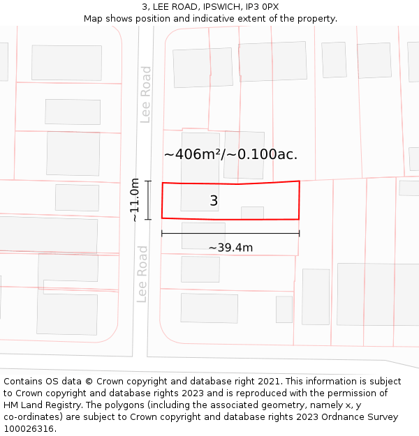 3, LEE ROAD, IPSWICH, IP3 0PX: Plot and title map