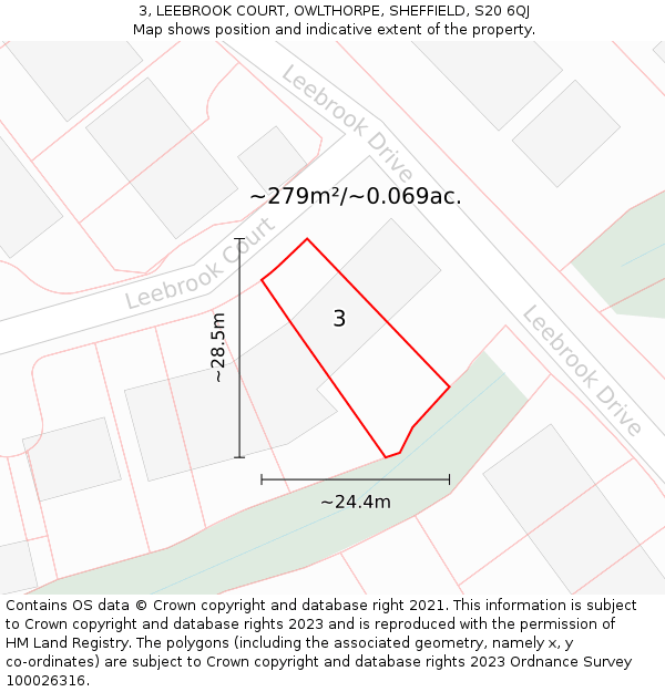 3, LEEBROOK COURT, OWLTHORPE, SHEFFIELD, S20 6QJ: Plot and title map