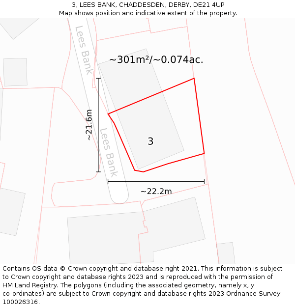 3, LEES BANK, CHADDESDEN, DERBY, DE21 4UP: Plot and title map