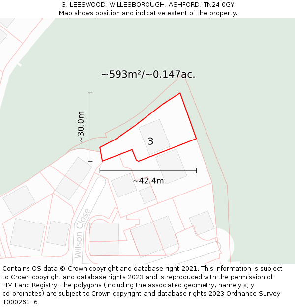 3, LEESWOOD, WILLESBOROUGH, ASHFORD, TN24 0GY: Plot and title map