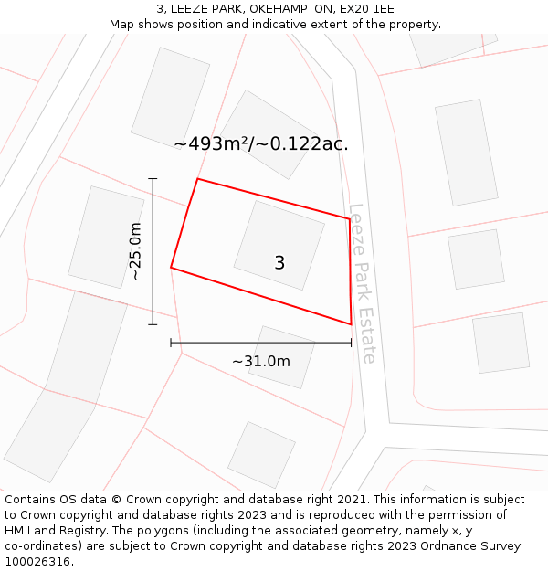 3, LEEZE PARK, OKEHAMPTON, EX20 1EE: Plot and title map