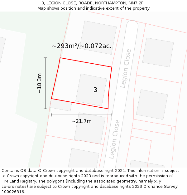 3, LEGION CLOSE, ROADE, NORTHAMPTON, NN7 2FH: Plot and title map