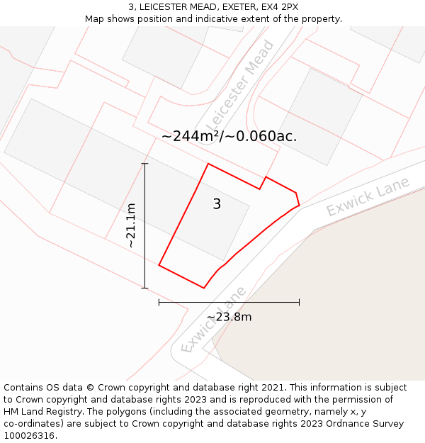 3, LEICESTER MEAD, EXETER, EX4 2PX: Plot and title map