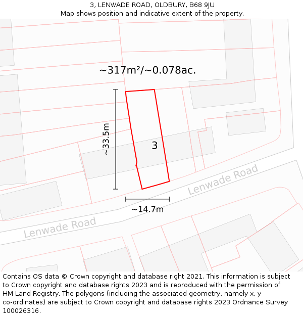 3, LENWADE ROAD, OLDBURY, B68 9JU: Plot and title map