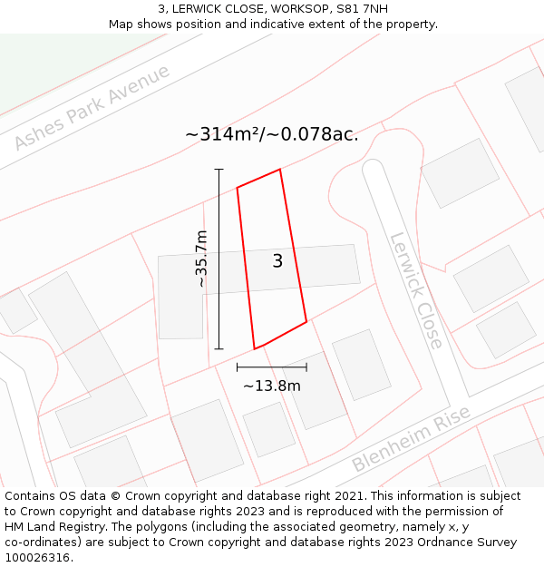 3, LERWICK CLOSE, WORKSOP, S81 7NH: Plot and title map