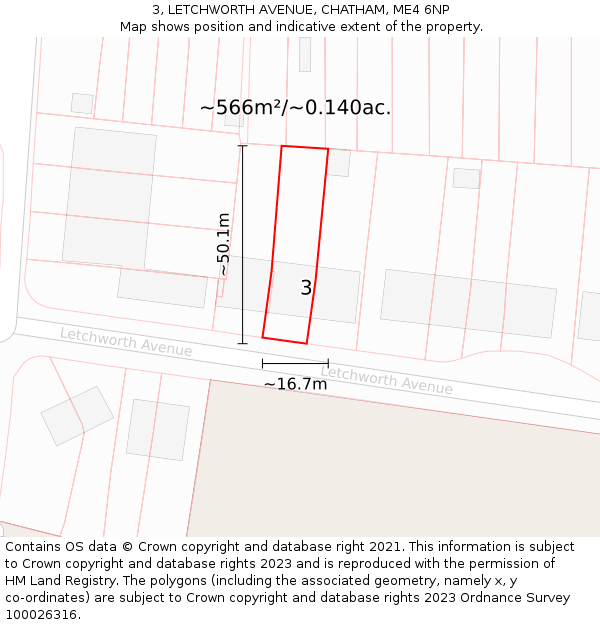3, LETCHWORTH AVENUE, CHATHAM, ME4 6NP: Plot and title map