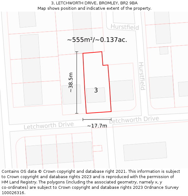 3, LETCHWORTH DRIVE, BROMLEY, BR2 9BA: Plot and title map