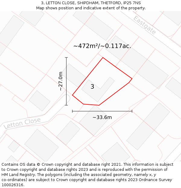 3, LETTON CLOSE, SHIPDHAM, THETFORD, IP25 7NS: Plot and title map