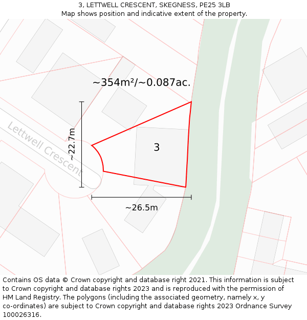 3, LETTWELL CRESCENT, SKEGNESS, PE25 3LB: Plot and title map