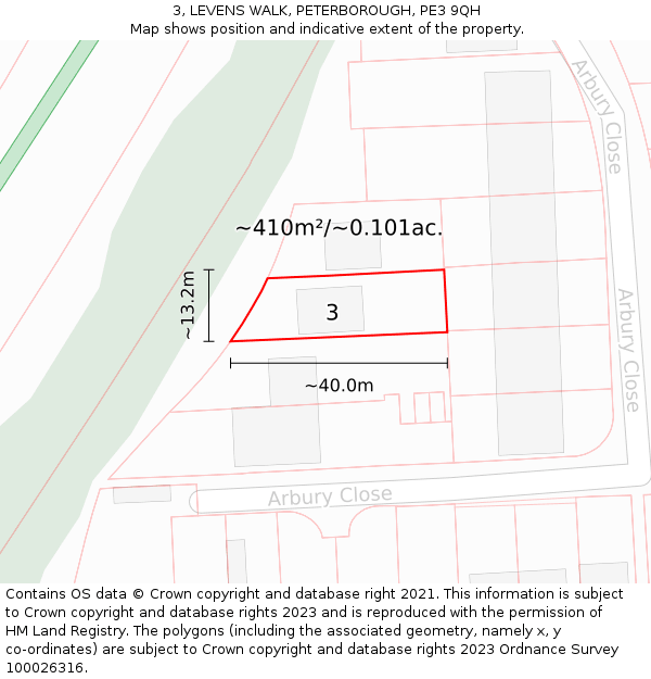 3, LEVENS WALK, PETERBOROUGH, PE3 9QH: Plot and title map