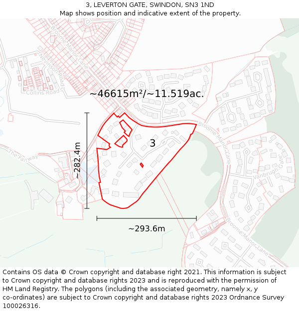 3, LEVERTON GATE, SWINDON, SN3 1ND: Plot and title map