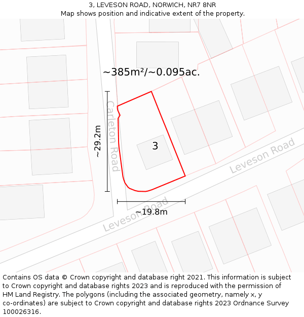3, LEVESON ROAD, NORWICH, NR7 8NR: Plot and title map