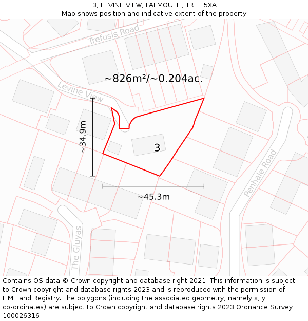 3, LEVINE VIEW, FALMOUTH, TR11 5XA: Plot and title map