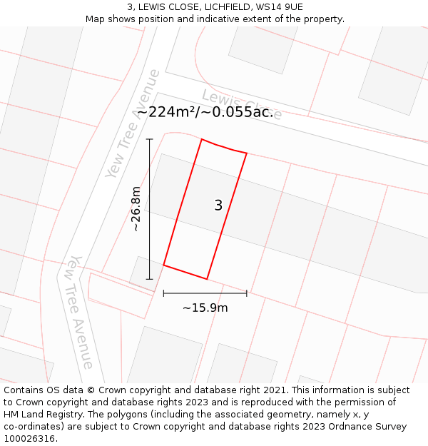 3, LEWIS CLOSE, LICHFIELD, WS14 9UE: Plot and title map