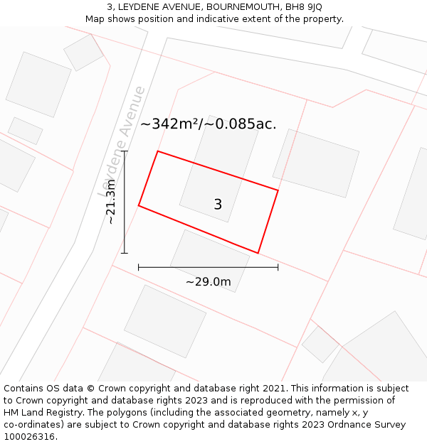 3, LEYDENE AVENUE, BOURNEMOUTH, BH8 9JQ: Plot and title map