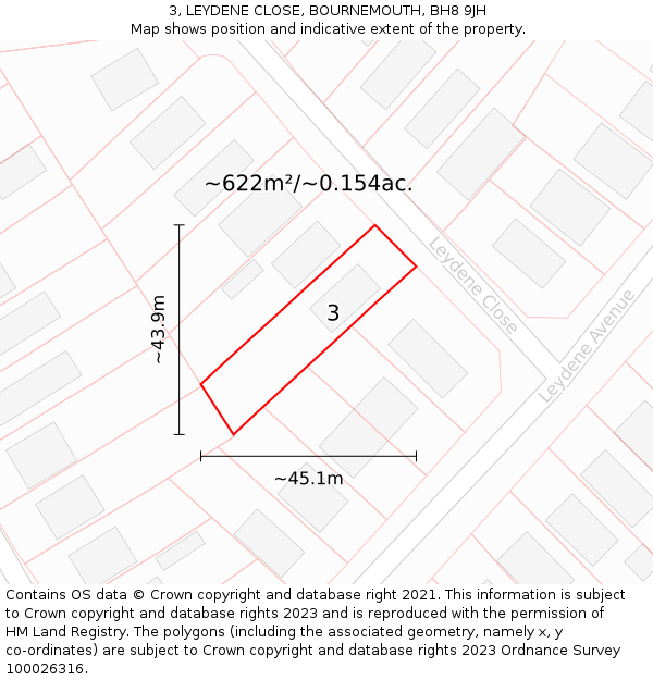 3, LEYDENE CLOSE, BOURNEMOUTH, BH8 9JH: Plot and title map