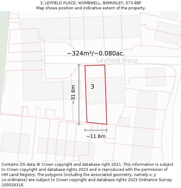 3, LEYFIELD PLACE, WOMBWELL, BARNSLEY, S73 8BF: Plot and title map
