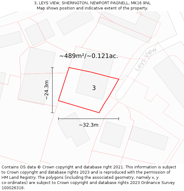 3, LEYS VIEW, SHERINGTON, NEWPORT PAGNELL, MK16 9NL: Plot and title map