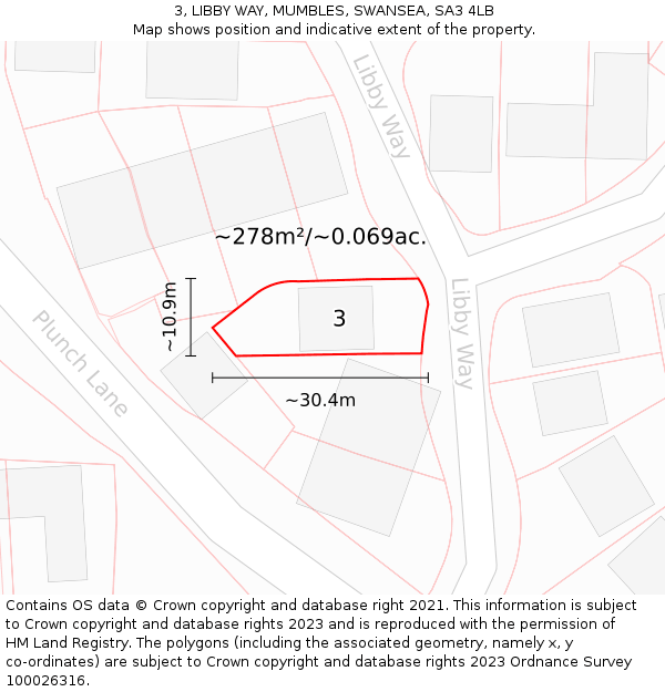 3, LIBBY WAY, MUMBLES, SWANSEA, SA3 4LB: Plot and title map