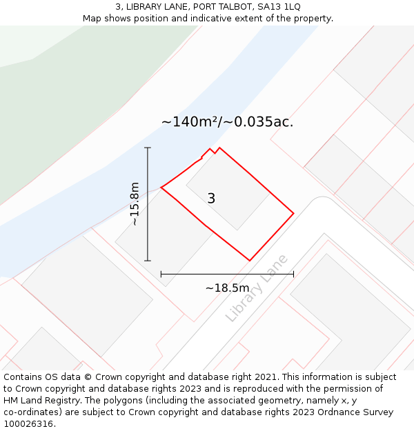 3, LIBRARY LANE, PORT TALBOT, SA13 1LQ: Plot and title map