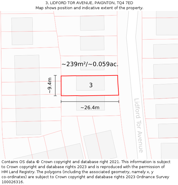 3, LIDFORD TOR AVENUE, PAIGNTON, TQ4 7ED: Plot and title map