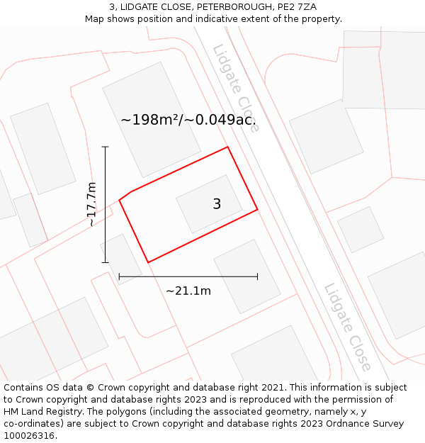 3, LIDGATE CLOSE, PETERBOROUGH, PE2 7ZA: Plot and title map