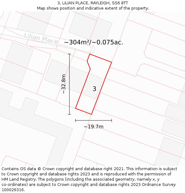 3, LILIAN PLACE, RAYLEIGH, SS6 8TT: Plot and title map