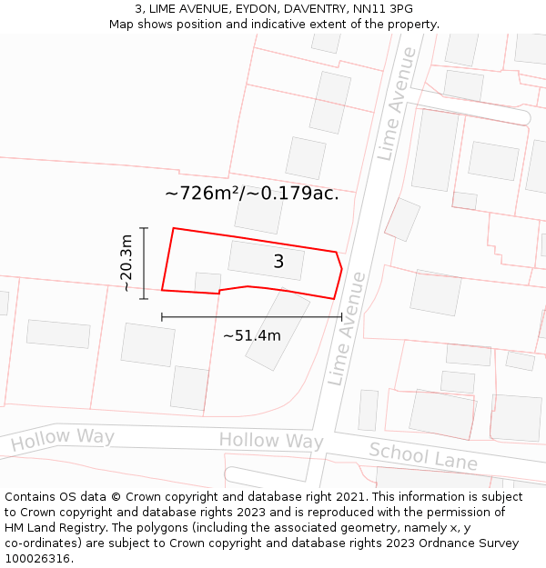 3, LIME AVENUE, EYDON, DAVENTRY, NN11 3PG: Plot and title map