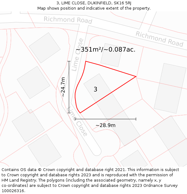 3, LIME CLOSE, DUKINFIELD, SK16 5RJ: Plot and title map