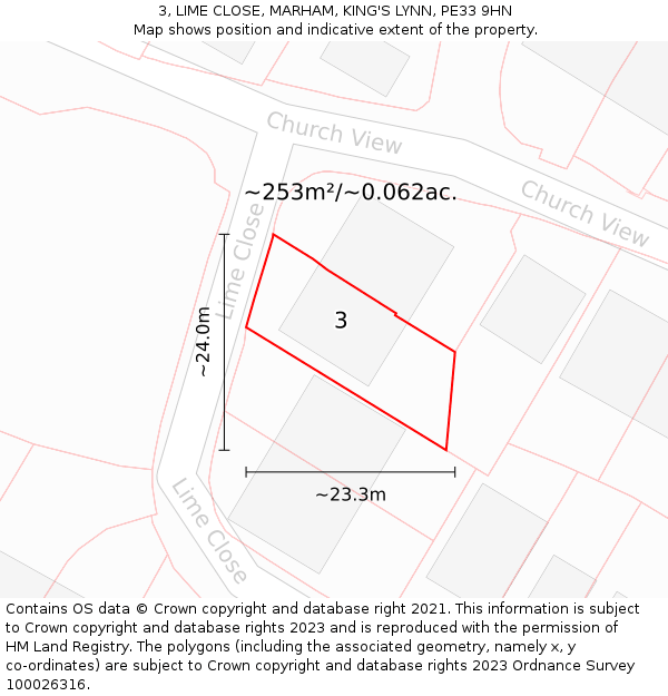 3, LIME CLOSE, MARHAM, KING'S LYNN, PE33 9HN: Plot and title map