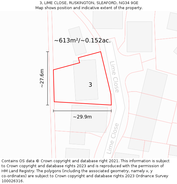 3, LIME CLOSE, RUSKINGTON, SLEAFORD, NG34 9GE: Plot and title map