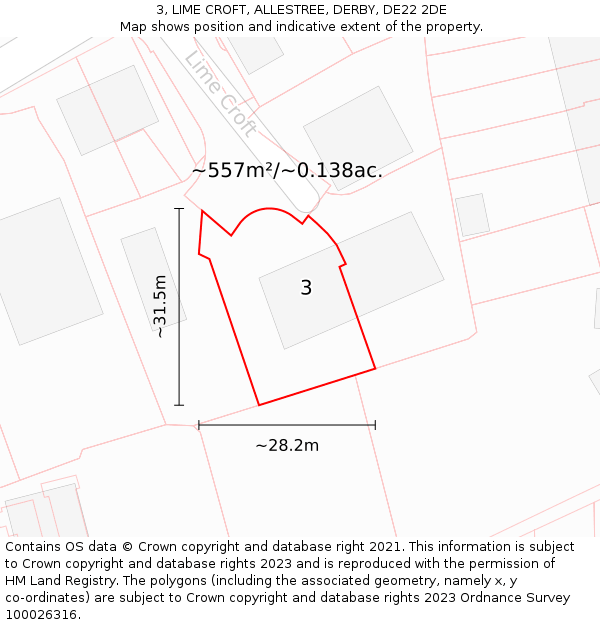 3, LIME CROFT, ALLESTREE, DERBY, DE22 2DE: Plot and title map