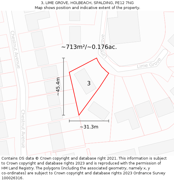 3, LIME GROVE, HOLBEACH, SPALDING, PE12 7NG: Plot and title map