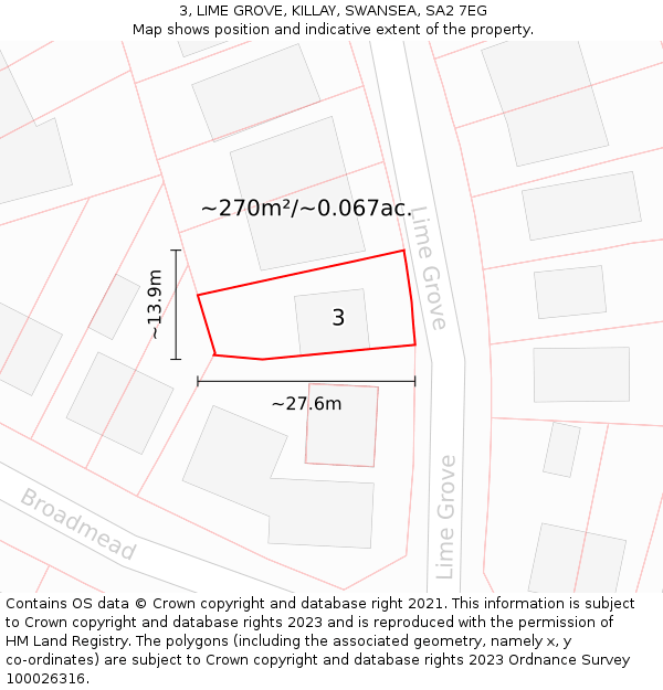 3, LIME GROVE, KILLAY, SWANSEA, SA2 7EG: Plot and title map