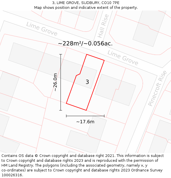 3, LIME GROVE, SUDBURY, CO10 7PE: Plot and title map